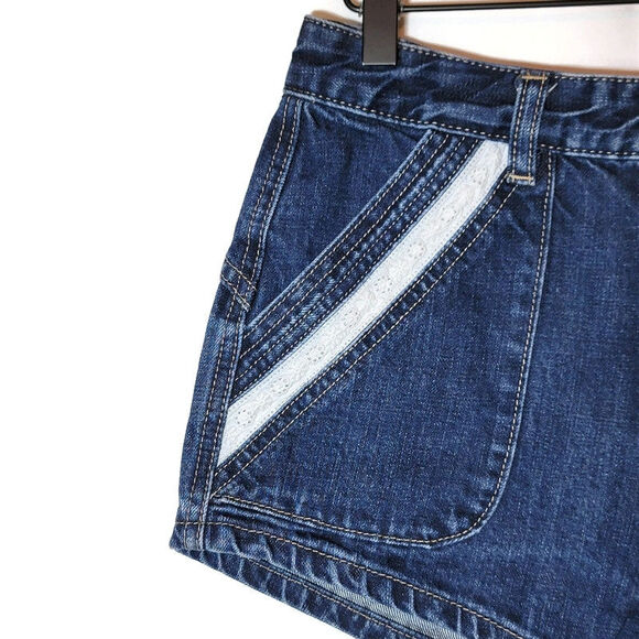 Free People Denim Short High Rise Lace Trim Blue Medium Wash Cotton Summer 26 - Picture 2 of 8